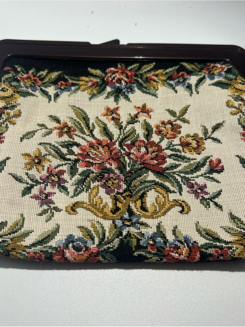 Source Unknown Floral Tapestry Clutch - Cream, Green, Red, Gold